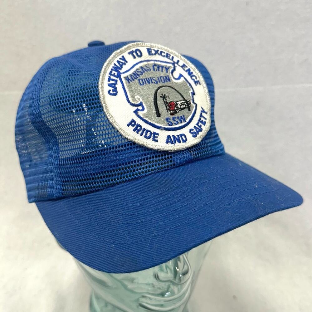 Vintage 70s SSW Kansas City Railroad Gateway to Excellence Blue Mesh Trucker Hat